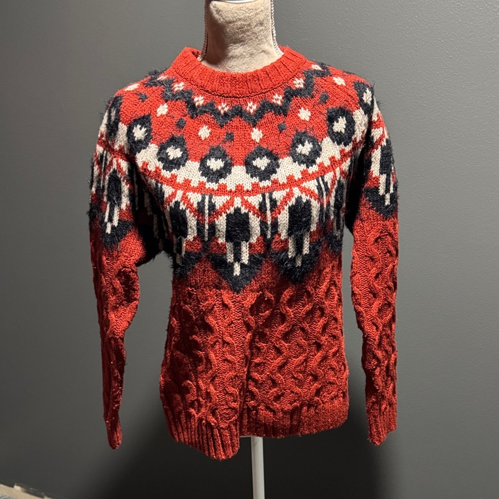 Fat Face Red and Navy Patterned Crewneck Sweater